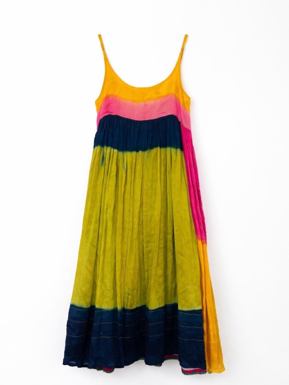 Multicolor Tie-Dye Midi Sundress - Yellow, Pink & Navy